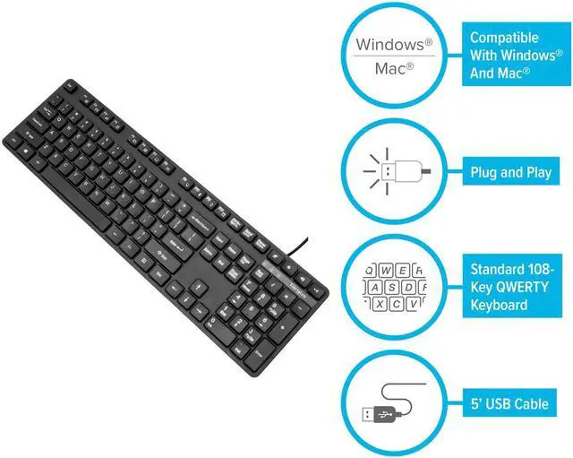 Alt view image 3 of 7 - Targus USB Wired Keyboard - Cable Connectivity - USB Interface - 104 Key - QWERTY Layout - PC, Mac - Black
