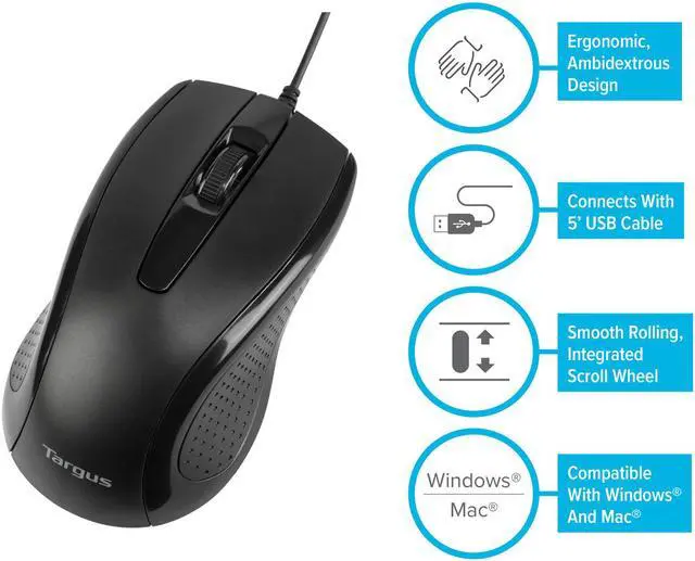 Alt view image 5 of 8 - Targus 3-Button USB Full-Size Optical Mouse - AMU81USZ
