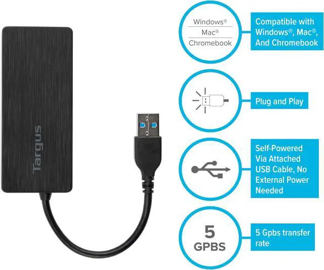 Alt view image 3 of 3 - Targus USB 3.0 4-Port Hub - ACH124US
