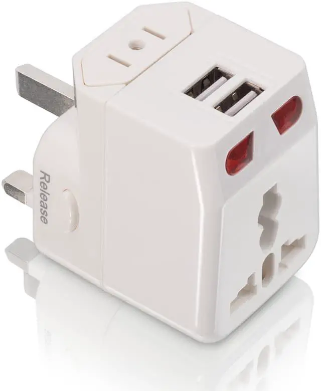 Alt view image 3 of 5 - iStore World Travel Adapter with Dual USB Charging Ports - 2 x USB Receptacle - 120 V AC / 10 A, 230 V AC - White - APK03206CAI