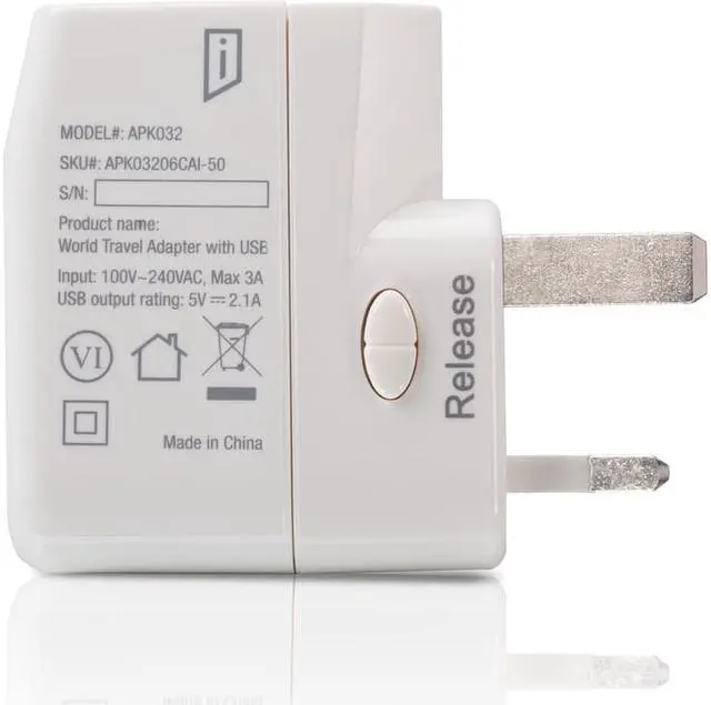 Alt view image 2 of 5 - iStore World Travel Adapter with Dual USB Charging Ports - 2 x USB Receptacle - 120 V AC / 10 A, 230 V AC - White - APK03206CAI