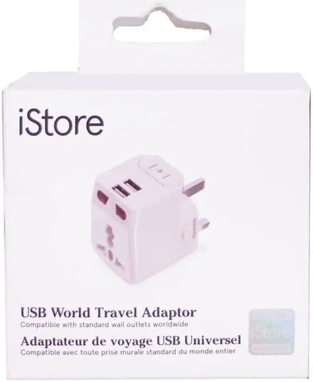 Alt view image 5 of 5 - iStore World Travel Adapter with Dual USB Charging Ports - 2 x USB Receptacle - 120 V AC / 10 A, 230 V AC - White - APK03206CAI