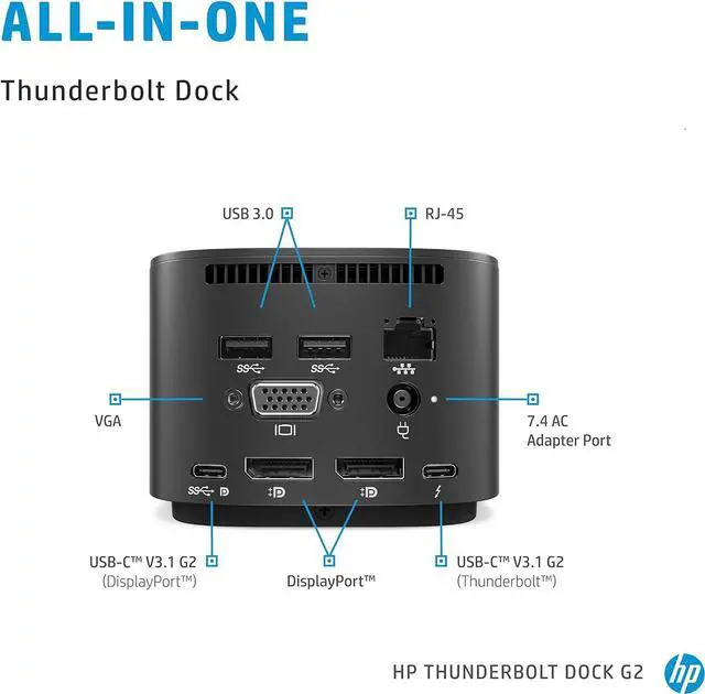 Alt view image 2 of 7 - HP G2 Dock Thunderbolt 120W Docking Station Port Replicator USB-C 2UK37AA