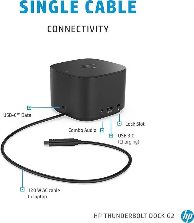 Alt view image 3 of 7 - HP G2 Dock Thunderbolt 120W Docking Station Port Replicator USB-C 2UK37AA