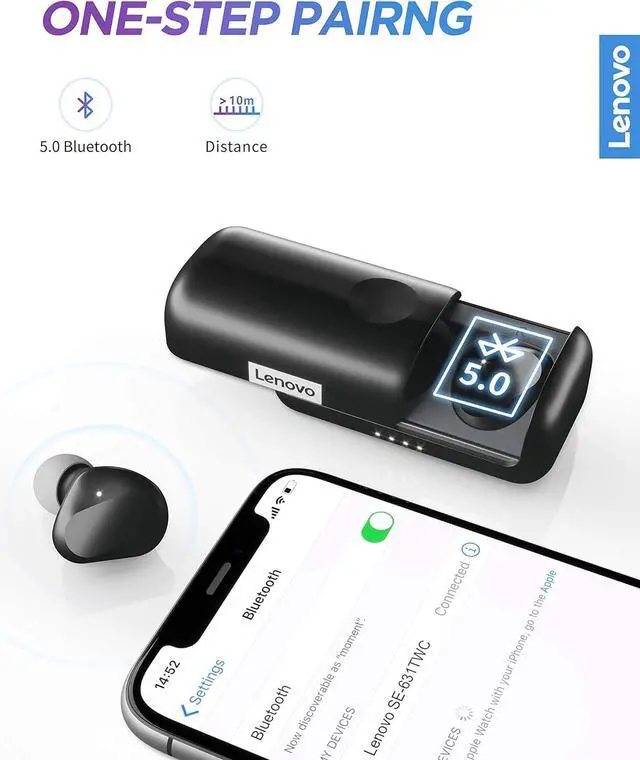 Alt view image 2 of 4 - Lenovo True Wireless Earbuds Bluetooth 5.0 IPX5 USB-C Quick Charge Black