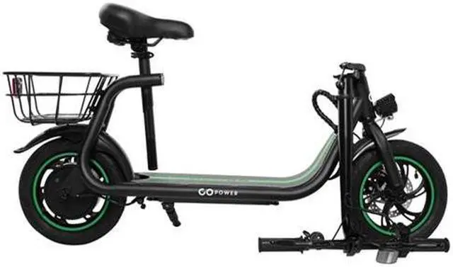 Alt view image 4 of 7 - GoPowerBike GoFlow Electric Scooter with Seat | Comfortable Seat, Rear Basket, and Throttle Control | 16 mph Top Speed - 12 mile Range | 12" Tires | IP54 Waterproof