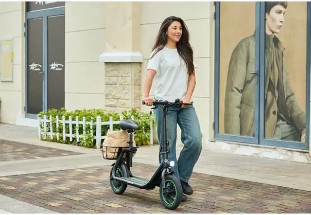 Alt view image 6 of 7 - GoPowerBike GoFlow Electric Scooter with Seat | Comfortable Seat, Rear Basket, and Throttle Control | 16 mph Top Speed - 12 mile Range | 12" Tires | IP54 Waterproof