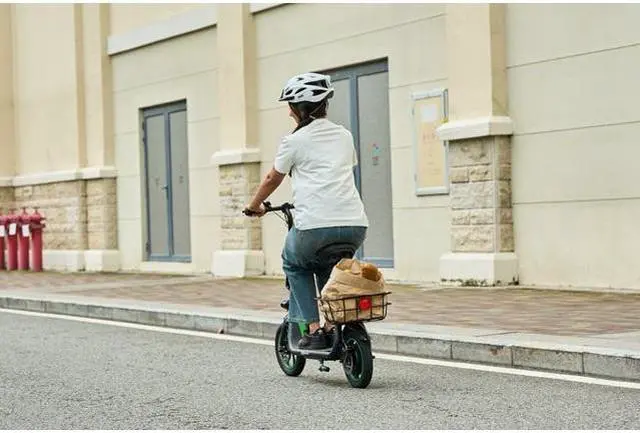 Alt view image 7 of 7 - GoPowerBike GoFlow Electric Scooter with Seat | Comfortable Seat, Rear Basket, and Throttle Control | 16 mph Top Speed - 12 mile Range | 12" Tires | IP54 Waterproof