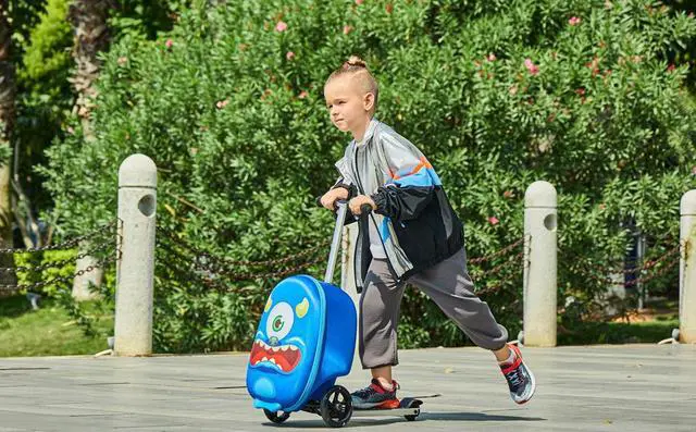 Alt view image 6 of 7 - GoPowerBike GoVoyage Kids 2-in-1 Luggage Scooter | 3-Wheel Design with Light-Up Wheels, Foldable and Convertible for Travel | Blue
