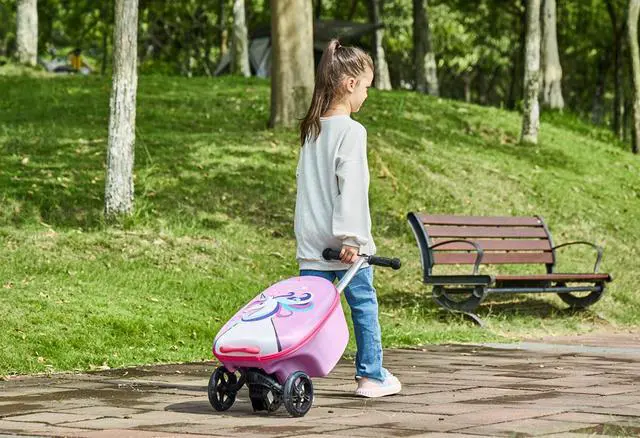 Alt view image 6 of 7 - GoPowerBike GoVoyage Kids 2-in-1 Luggage Scooter | 3-Wheel Design with Light-Up Wheels, Foldable and Convertible for Travel | Blue Pink