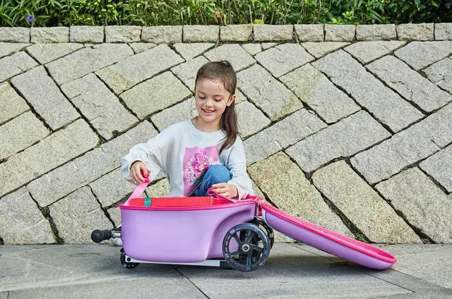 Alt view image 4 of 7 - GoPowerBike GoVoyage Kids 2-in-1 Luggage Scooter | 3-Wheel Design with Light-Up Wheels, Foldable and Convertible for Travel | Blue Pink