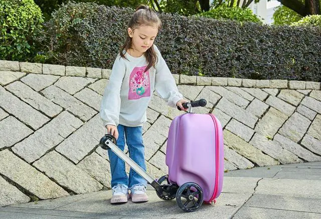 Alt view image 7 of 7 - GoPowerBike GoVoyage Kids 2-in-1 Luggage Scooter | 3-Wheel Design with Light-Up Wheels, Foldable and Convertible for Travel | Blue Pink