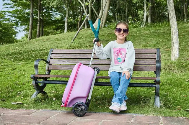 Alt view image 3 of 7 - GoPowerBike GoVoyage Kids 2-in-1 Luggage Scooter | 3-Wheel Design with Light-Up Wheels, Foldable and Convertible for Travel | Blue Pink