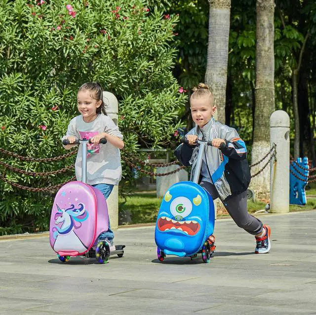 Alt view image 4 of 7 - GoPowerBike GoVoyage Kids 2-in-1 Luggage Scooter | 3-Wheel Design with Light-Up Wheels, Foldable and Convertible for Travel | Blue