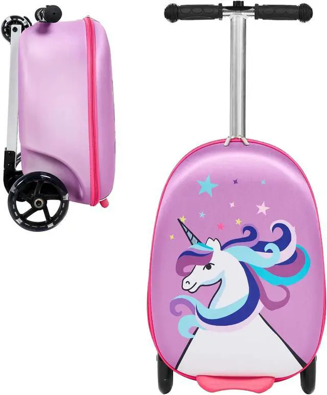 Main image of GoPowerBike GoVoyage Kids 2-in-1 Luggage Scooter | 3-Wheel Design with Light-Up Wheels, Foldable and Convertible for Travel | Blue Pink