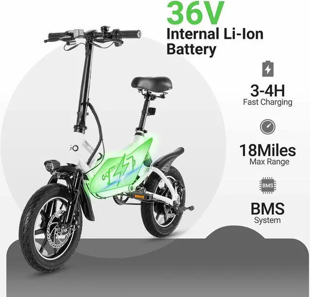 Alt view image 5 of 7 - GoPowerBike GoSpyder White Compact Folding Bike with 16MPH Max Speed & 350W Motor