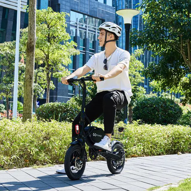 Alt view image 5 of 7 - GoPowerBike GoDash Electric Bike | Compact Adult Folding Mini E-Bike | Dual Disc Brakes | Dual Shock Suspension | Throttle and Pedal Assist | 400W Motor | 14 Tires | Up to 30 Mile Range