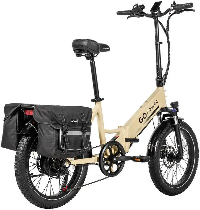 Alt view image 6 of 7 - GoPowerBike GoPlus Folding Electric Bike | 20" Fat Tire eBike | 500W Motor, 20mph Top Speed | 45+ Mile Range, 5 Pedal-Assist Levels | Removable Battery | Class 1 & 2 sand