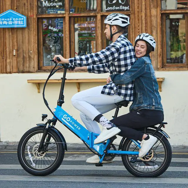 Alt view image 4 of 7 - GoPowerBike GoPlus Folding Electric Bike | 20" Fat Tire eBike | 500W Motor, 20mph Top Speed | 45+ Mile Range, 5 Pedal-Assist Levels | Removable Battery | Class 1 & 2 sand