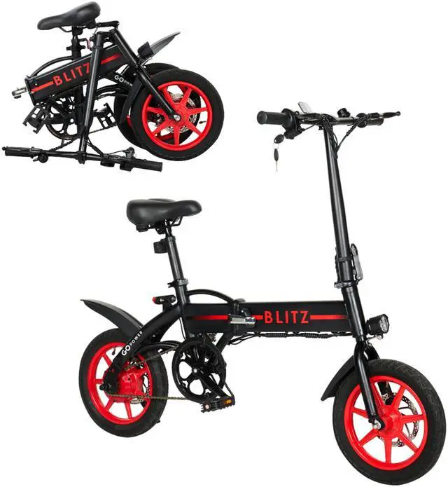 Main image of GoPowerBike GoBlitz Electric Bike | Lightweight Compact Design Folding Adult Mini E-Bike | Dual Disc Brakes | Throttle and Pedal Assist | 350W Motor | 14 Tires | Up to 30 Mile Range