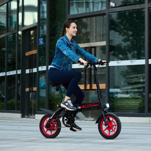 Alt view image 2 of 7 - GoPowerBike GoBlitz Electric Bike | Lightweight Compact Design Folding Adult Mini E-Bike | Dual Disc Brakes | Throttle and Pedal Assist | 350W Motor | 14 Tires | Up to 30 Mile Range