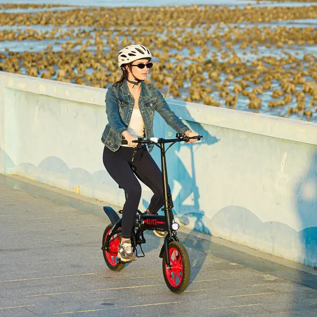 Alt view image 6 of 7 - GoPowerBike GoBlitz Electric Bike | Lightweight Compact Design Folding Adult Mini E-Bike | Dual Disc Brakes | Throttle and Pedal Assist | 350W Motor | 14 Tires | Up to 30 Mile Range