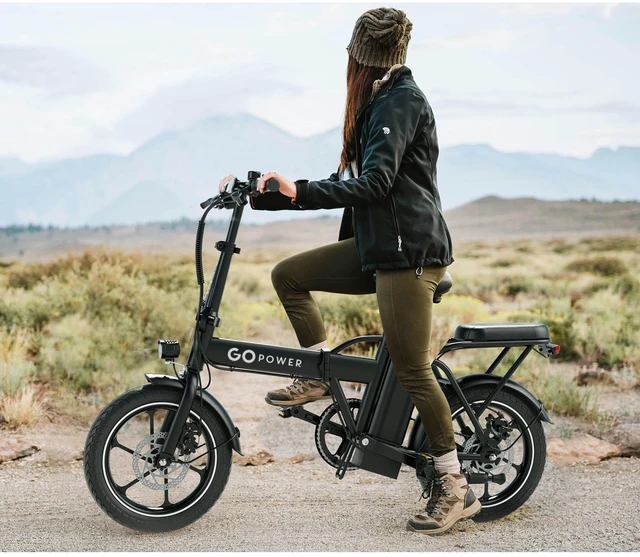 Alt view image 4 of 7 - GoPowerBike GoRay Electric Bike | Adult Folding E-Bike | 16" Tires | Up to 35-Mile Range | 3 Speed Modes | 20mph Top Speed | 350W Hub Motor | LED Display | Disc Brake | Removable Battery