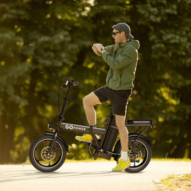 Alt view image 5 of 7 - GoPowerBike GoRay Electric Bike | Adult Folding E-Bike | 16" Tires | Up to 35-Mile Range | 3 Speed Modes | 20mph Top Speed | 350W Hub Motor | LED Display | Disc Brake | Removable Battery