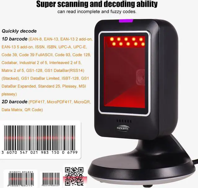 Alt view image 3 of 7 - Nexanic MP6300Y Hand-Free 2D 1D QR Barcode Scanner Omnidirectional Desk Mobile Payment USB Wired for Supermarket Bookstore Retail Hospital