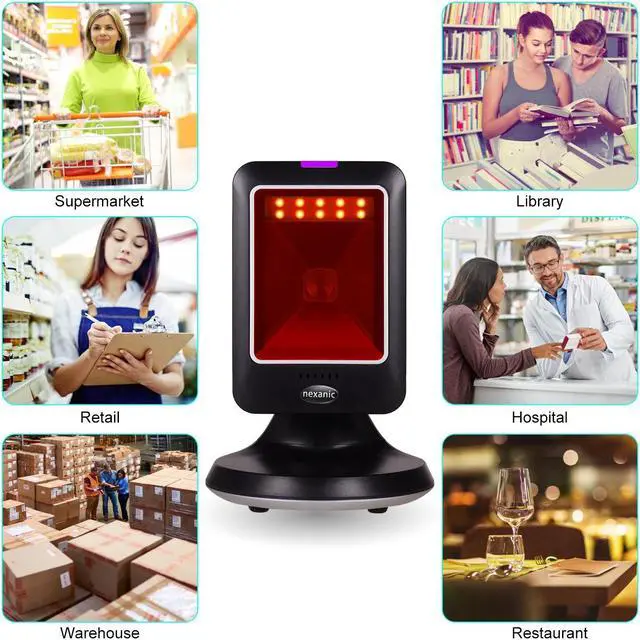Alt view image 6 of 7 - Nexanic MP6300Y Hand-Free 2D 1D QR Barcode Scanner Omnidirectional Desk Mobile Payment USB Wired for Supermarket Bookstore Retail Hospital