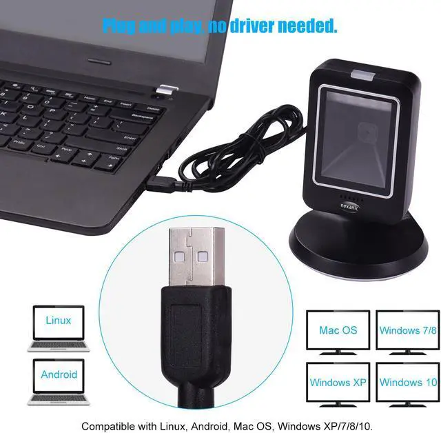 Alt view image 5 of 7 - Nexanic MP6300Y Hand-Free 2D 1D QR Barcode Scanner Omnidirectional Desk Mobile Payment USB Wired for Supermarket Bookstore Retail Hospital