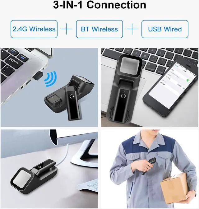 Alt view image 4 of 7 - Nexanic R50 Bluetooth 2D Wireless 2.4G USB 3 in 1 Barcode Scanner Scan Automactically with Charge Base Mobile Payment Code Reader