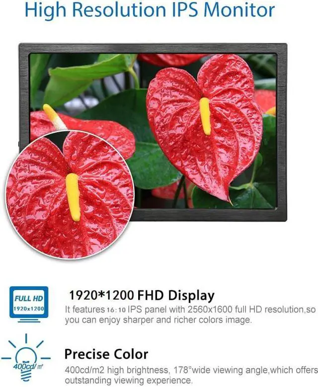 Alt view image 2 of 7 - 10.1 inch Monitor 1080P FHD IPS 1920x1200 1080P Game Display Dual HDMI Input for PC DVD PS3 PS4 Xbox One Xbox360 CCTV Camera Laptop