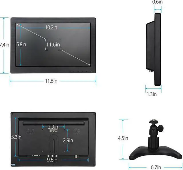 Alt view image 4 of 7 - Nexanic 12 inch Monitor TFT HD 1366x768 with Video Audio AV VGA BNC USB HDMI 11.6 inch Display for CCTV Camera PC DVD Laptop