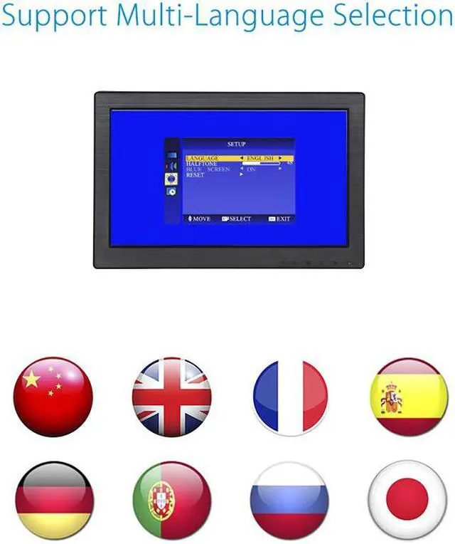Alt view image 6 of 7 - Nexanic 12 inch Monitor TFT HD 1366x768 with Video Audio AV VGA BNC USB HDMI 11.6 inch Display for CCTV Camera PC DVD Laptop