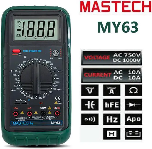 Main image of Mastech MY63 Multimeter Digital Multitester Capacitance Frequency Ammeter Digital Tester MY63