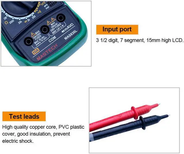 Alt view image 4 of 6 - Mastech MAS830L Multimeter Digital Multitester Current Resistance Capacitance Transistor Diode Digital Tester MAS830L