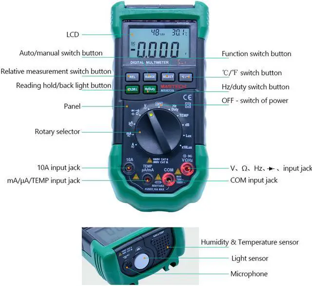 Alt view image 6 of 7 - Mastech MS8229 Multimeter 5 in 1 Digital Multimeter Auto Range Electrical Measure Tool Current Resistance Capacitance Tester MS8229