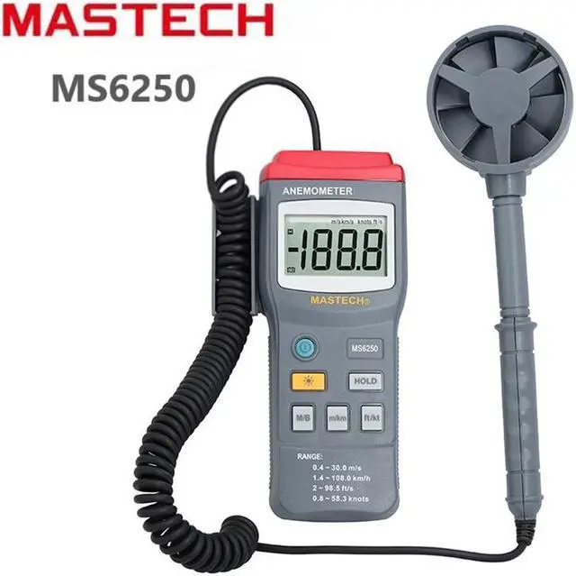 Main image of Mastech MS6250 Anemometer Professional Digital Air Velocity Tester Air Wind Speed Meter Measuring Tool