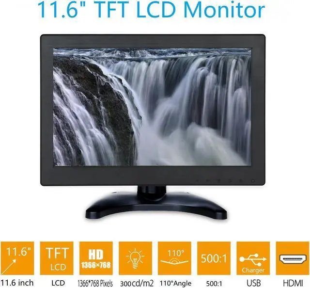 Main image of Nexanic 12 inch Monitor TFT HD 1366x768 with Video Audio AV VGA BNC USB HDMI 11.6 inch Display for CCTV Camera PC DVD Laptop