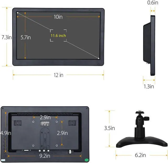 Alt view image 3 of 7 - Nexanic 12 inch Monitor FHD 1920x1080 with Video Audio VGA AV BNC USB HDMI 11.6 inch Display for CCTV Camera PC DVD Laptop