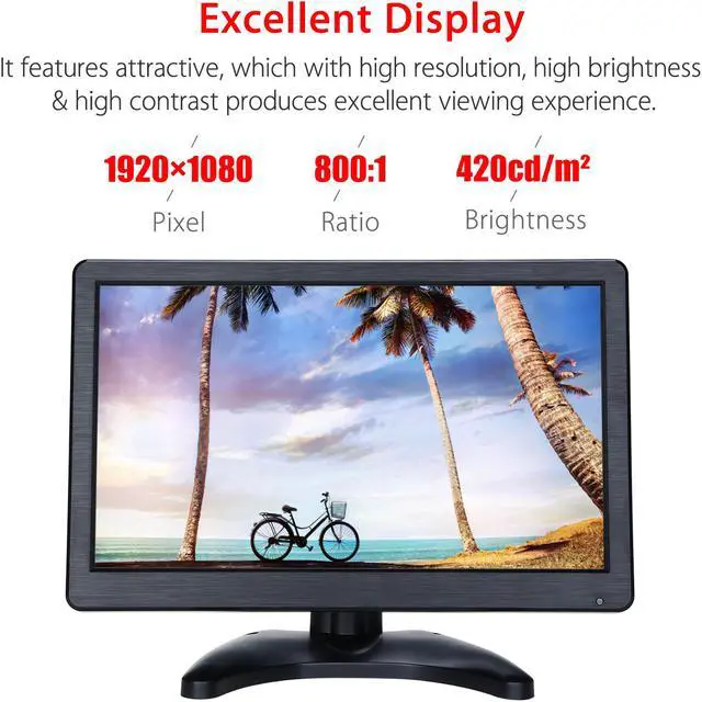 Alt view image 2 of 7 - Nexanic 12 inch Monitor FHD 1920x1080 with Video Audio VGA AV BNC USB HDMI 11.6 inch Display for CCTV Camera PC DVD Laptop