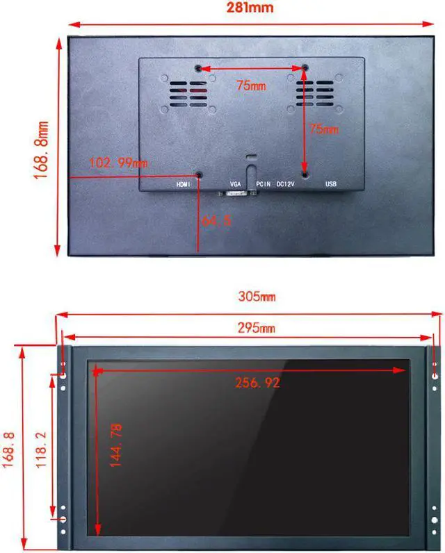 Alt view image 5 of 6 - 12 inch Industrial Display Touch Monitor 1920*1080 FHD IPS Open Frame 12 inch Touch Screen Capacitive with VGA/HDMI Speakers