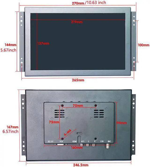 Alt view image 5 of 6 - 10.1 inch Industrial Open Frame 10.1" Capacitive Touch Monitor 1200*800 HD Wide View Touch Display with AV BNC VGA HDMI Speakers