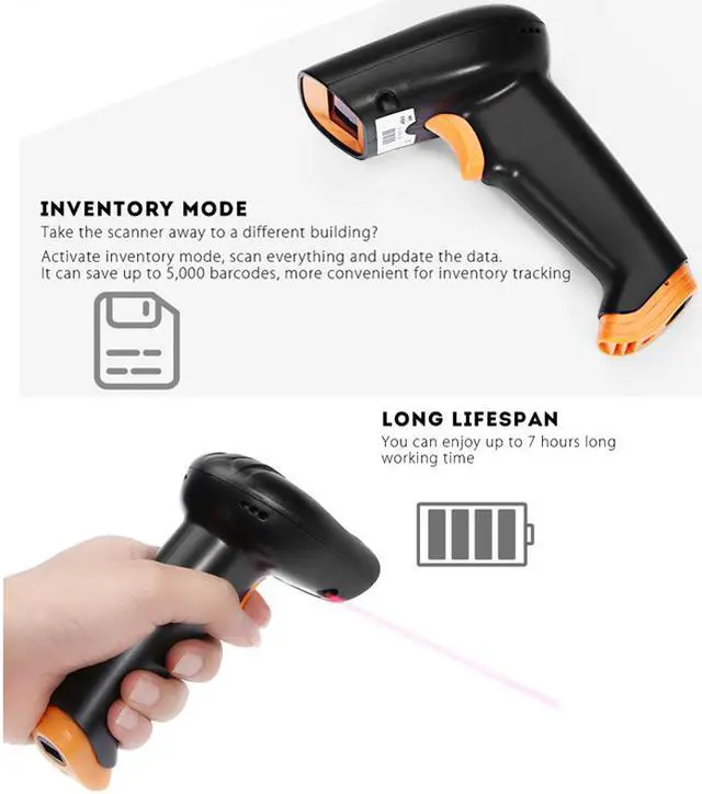 Alt view image 6 of 7 - Nexanic S6 Wireless 1D Barcode Scanner Cordless 1D Bar Code Reader iOS Windows Android