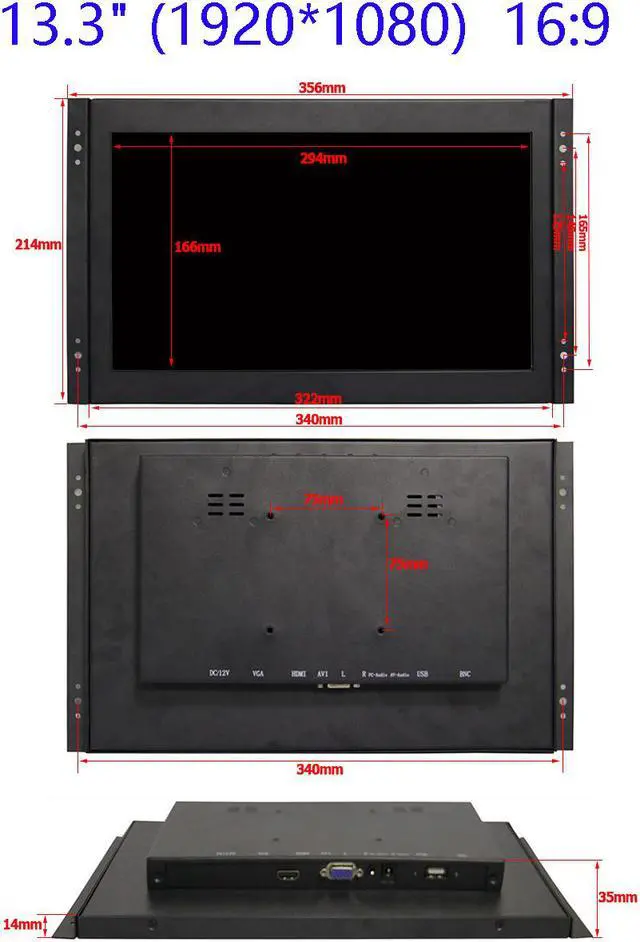 Alt view image 6 of 7 - 13 inch Industrial Display Touch Monitor 1920*1080 FHD IPS Open Frame Capacitive Touch Screen 13.3 inch Touch Display with VGA HDMI Speakers