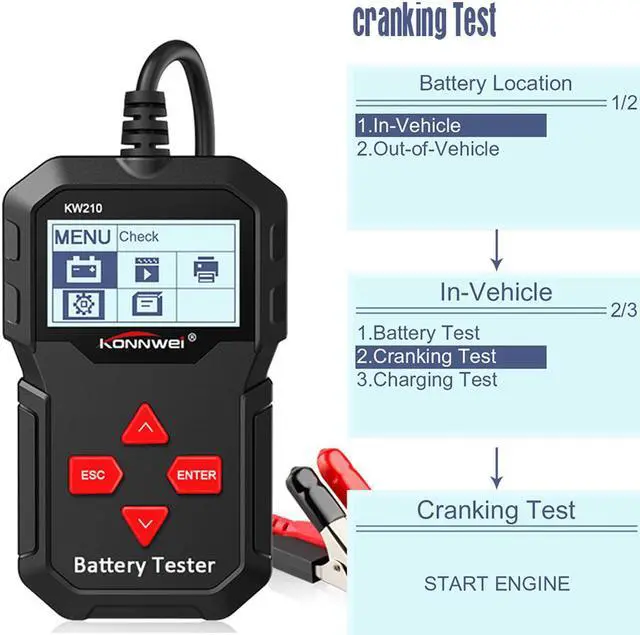 Alt view image 4 of 7 - [Authorized Distributor] Konnwei KW210 SAE Car Battery Tester CCA EN 12V Car Battery Tester IEC Digital Battery Analyzer