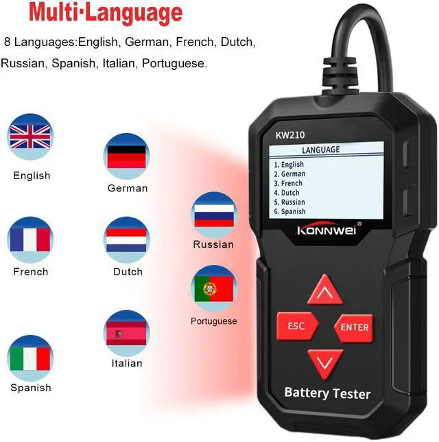 Alt view image 3 of 7 - [Authorized Distributor] Konnwei KW210 SAE Car Battery Tester CCA EN 12V Car Battery Tester IEC Digital Battery Analyzer
