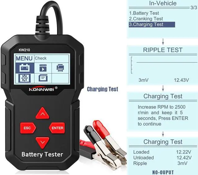 Alt view image 5 of 7 - [Authorized Distributor] Konnwei KW210 SAE Car Battery Tester CCA EN 12V Car Battery Tester IEC Digital Battery Analyzer