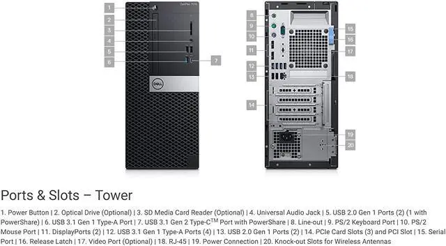 Alt view image 5 of 5 - Dell OptiPlex 7070 Tower Desktop Computer, Intel Core i7-9700, 16GB RAM, 256GB SSD, Windows 10 Pro